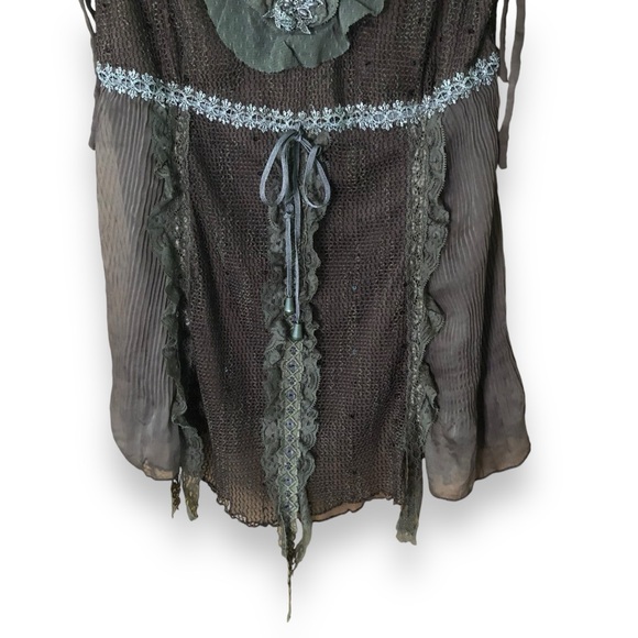 Vintage Y2K My Pretty Angel Brown Silk Blend Lace Mesh Embellished Top Fairy - Picture 4 of 8